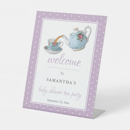 Elegant Teacups Baby shower Tea Party Welkom Reclamebord Met Voetstuk (Voorkant)
