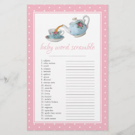 Elegant Teacups Baby shower Tea Party Word Scrable