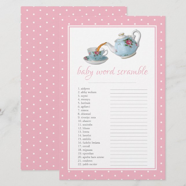 Elegant Teacups Baby shower Tea Party Word Scrable (Voorkant / Achterkant)