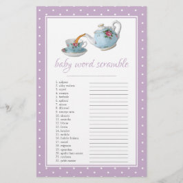 Elegant Teacups Baby shower Tea Party Word Scrable