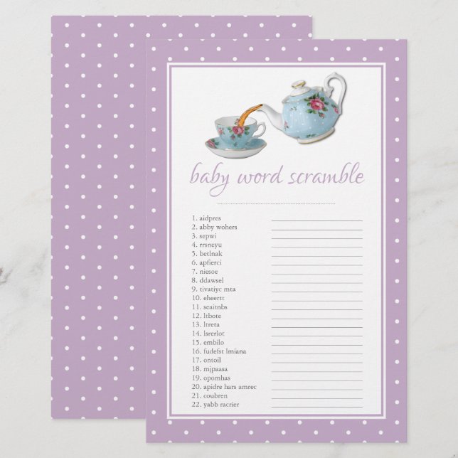 Elegant Teacups Baby shower Tea Party Word Scrable (Voorkant / Achterkant)