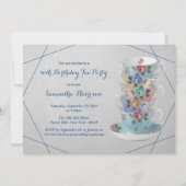 Elegant Teacups Birthday Tea Party Invitation Kaart (Voorkant)