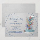 Elegant Teacups Birthday Tea Party Invitation Kaart (Voorkant / Achterkant)