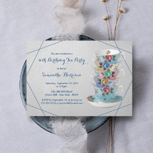 Elegant Teacups Birthday Tea Party Invitation Kaart