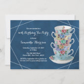 Elegant Teacups Birthday Tea Party Invitation Kaart (Voorkant)