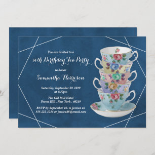 Elegant Teacups Birthday Tea Party Invitation Kaart