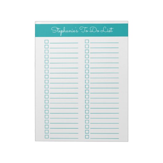 Elegant Teal 8.5x11 Two Column Checklist Notitieblok (Linkerzijde)