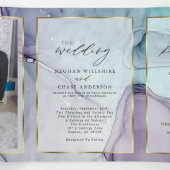 Elegant Teal Amethyst Abstracte Inkt Drieluik Uitnodiging (Binnenkant midden)