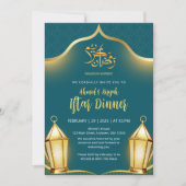Elegant Teal and Gold Islamic Iftar Dinner Kaart (Voorkant)