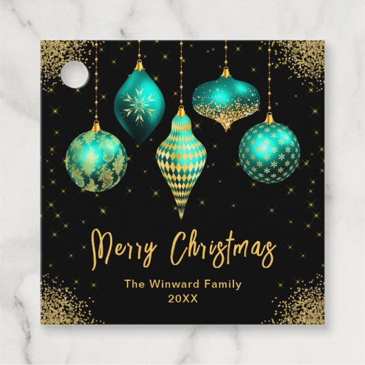 Elegant Teal and Gold Ornament Christmas Bedankjes Labels (Voorkant)