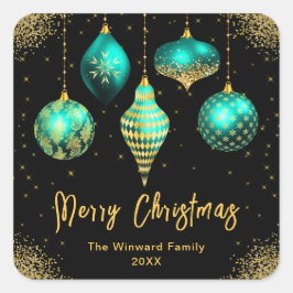 Elegant Teal and Gold Ornament Christmas Vierkante Sticker