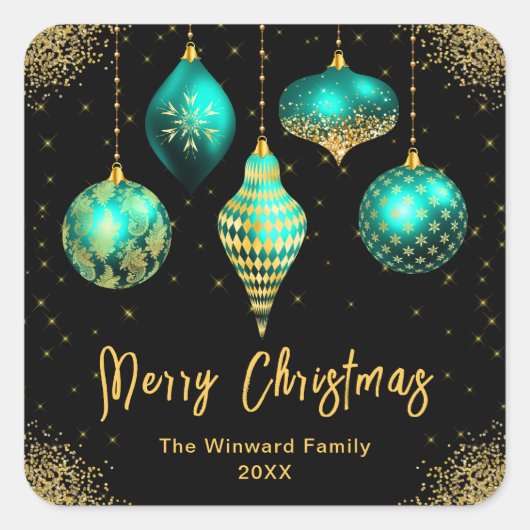 Elegant Teal and Gold Ornament Christmas Vierkante Sticker (Voorkant)
