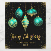 Elegant Teal and Gold Ornament Christmas Wijn Etiket (Enkel label)