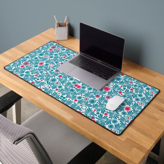 Elegant Teal and Magenta Foliage Pattern Bureaumat (Kantoor 2)