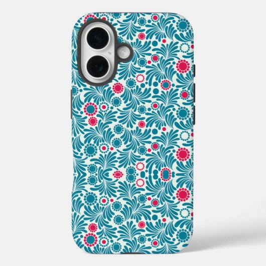 Elegant Teal and Magenta Foliage Pattern Case-Mate iPhone Case (Achterkant)