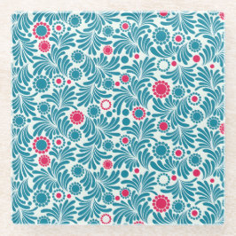 Elegant Teal and Magenta Foliage Pattern Glazen Onderzetter