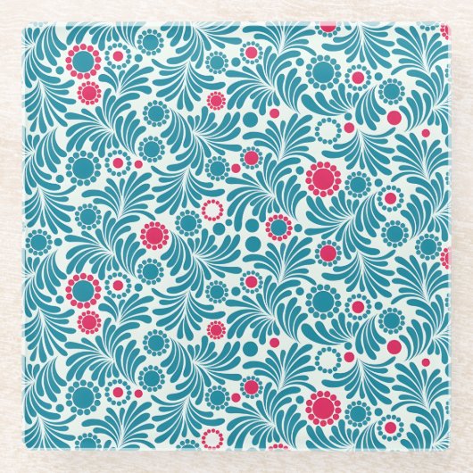 Elegant Teal and Magenta Foliage Pattern Glazen Onderzetter (Voorkant)