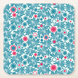 Elegant Teal and Magenta Foliage Pattern Kartonnen Onderzetters