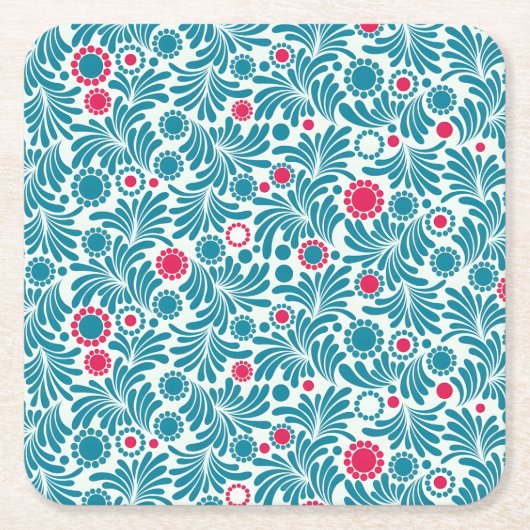 Elegant Teal and Magenta Foliage Pattern Kartonnen Onderzetters (Voorkant)