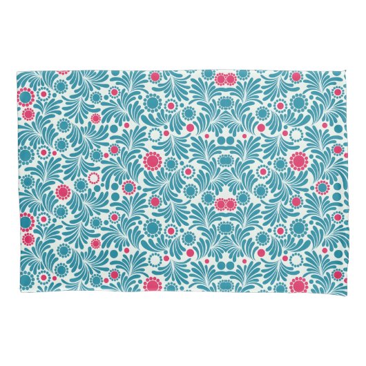 Elegant Teal and Magenta Foliage Pattern Kussensloop (Voorkant-Links)