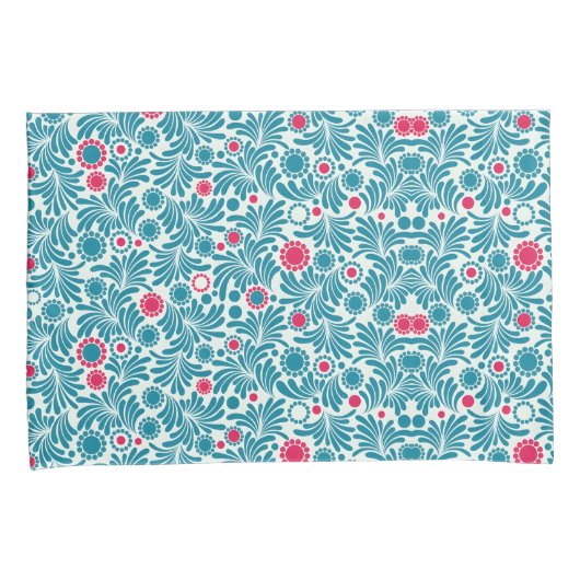 Elegant Teal and Magenta Foliage Pattern Kussensloop (Voorkant-Rechts)