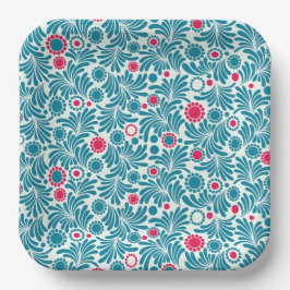 Elegant Teal and Magenta Foliage Pattern Papieren Bordje