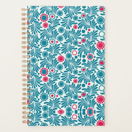 Elegant Teal and Magenta Foliage Pattern Planner (Voorkant)