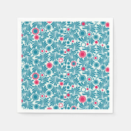 Elegant Teal and Magenta Foliage Pattern Servet