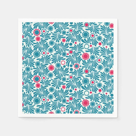 Elegant Teal and Magenta Foliage Pattern Servet (Voorkant)