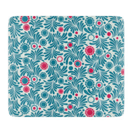 Elegant Teal and Magenta Foliage Pattern Snijplank