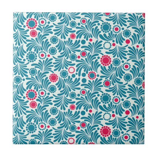 Elegant Teal and Magenta Foliage Pattern Tegeltje (Voorkant)