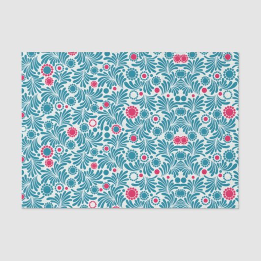 Elegant Teal and Magenta Foliage Pattern Tissuepapier (Voorkant)