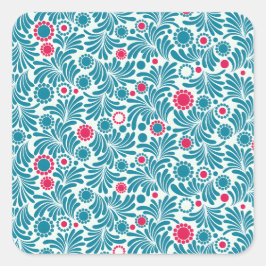 Elegant Teal and Magenta Foliage Pattern Vierkante Sticker