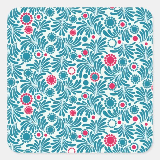 Elegant Teal and Magenta Foliage Pattern Vierkante Sticker (Voorkant)