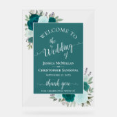 Elegant Teal & Aqua Boho Roses Wedding Welcome Acryl Bord (Voorkant)