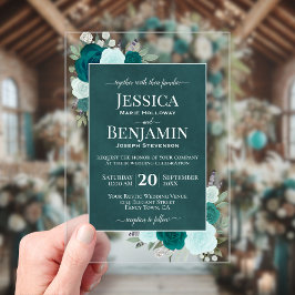 Elegant Teal & Aqua Roses Stylish Text Wedding Acryl Uitnodigingen