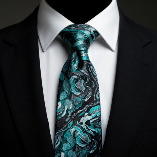 Elegant Teal & Black Swirl Marble  Stropdas