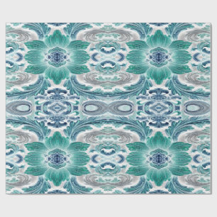 Elegant Teal & Blauw Barok Bloemmotief Cadeaupapier