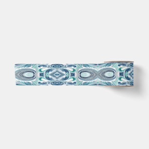 Elegant Teal & Blauw Barok Bloemmotief Satijnen Lint