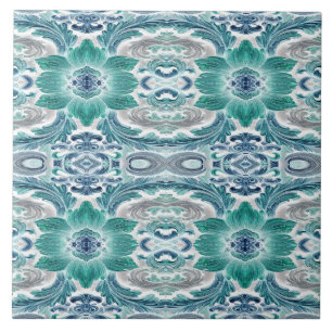 Elegant Teal & Blauw Barok Bloemmotief Tegeltje