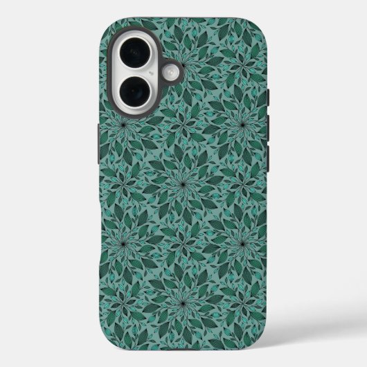 Elegant Teal Bloempatroon met Leaf Mandala Case-Mate iPhone Case (Achterkant)
