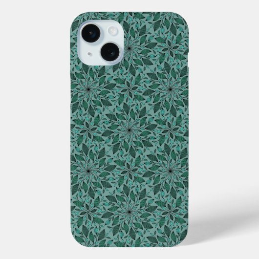 Elegant Teal Bloempatroon met Leaf Mandala Case-Mate iPhone Case (Achterkant)