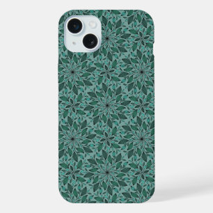 Elegant Teal Bloempatroon met Leaf Mandala iPhone 15 Plus Case