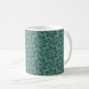 Elegant Teal Bloempatroon met Leaf Mandala Koffiemok