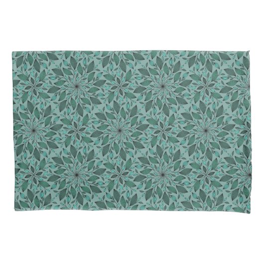 Elegant Teal Bloempatroon met Leaf Mandala Kussensloop (Voorkant-Links)