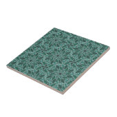 Elegant Teal Bloempatroon met Leaf Mandala Tegeltje (Zijkant)