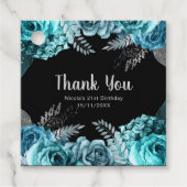 Elegant Teal Blue and Silver Flower Birthday Party Bedankjes Labels (Voorkant)