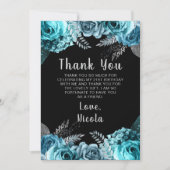 Elegant Teal Blue and Silver Flower Birthday Party Bedankkaart (Voorkant)