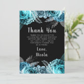 Elegant Teal Blue and Silver Flower Birthday Party Bedankkaart (Staand voorkant)