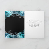 Elegant Teal Blue and Silver Flower Birthday Party Bedankkaart (Binnen)